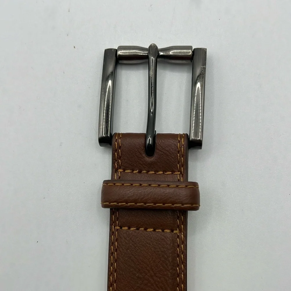 Mens Brown Faux Leather Belt Silver Buckle